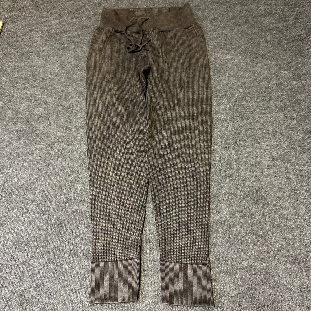 Pink Active Leggings Womens Size L Brown Waffle Knit Acid Wash High Rise Joggers